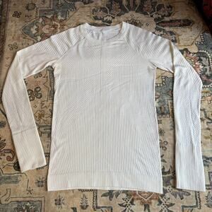 Lululemon Rest Less Pullover Long Sleeve Base Layer Gym White Thumb Hole Size 6